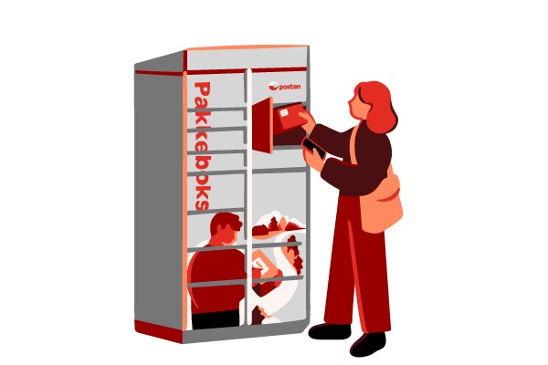 Illustration og a parcel locker with a customer in front