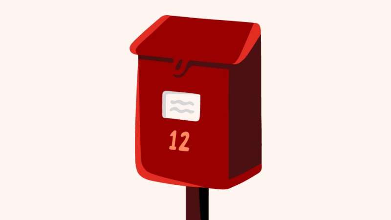 Illustration of a red mailbox on a stick with pink background