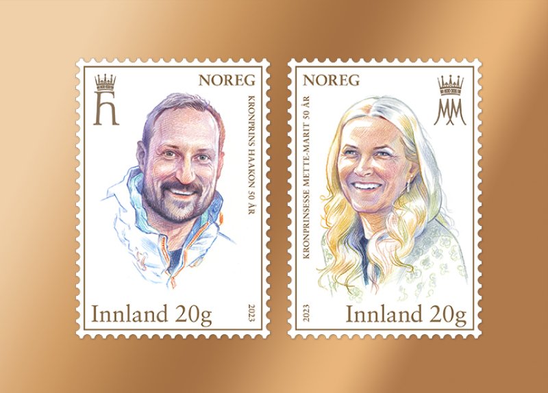 Kronprinsparet 50 år på frimerker