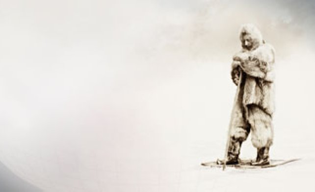 Roald Amundsen med truger i snøen