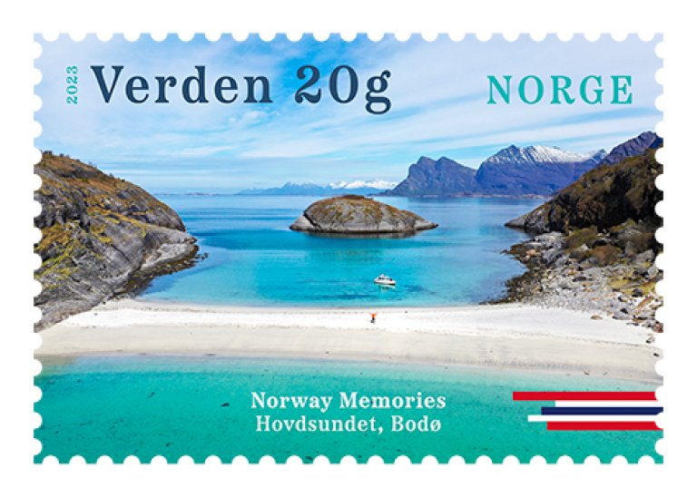 Motiv fra Hovsundet, Bodø på ett av frimerkene i serien Norgesminner – NK2097