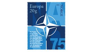 Frimerke med Nato-stjernen og 75 år