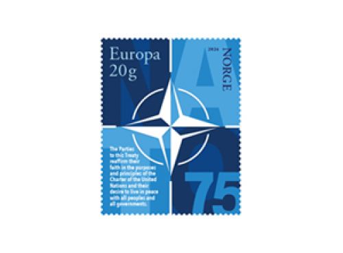 Frimerke med Nato-stjernen og 75 år