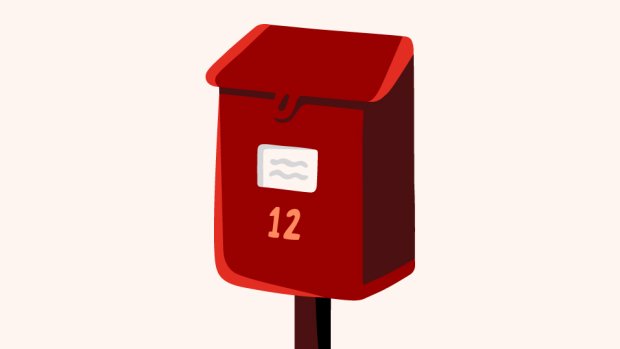 Illustrasjon av postkasse på en stolpe.