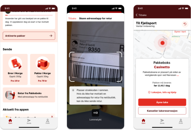Some screenshots of what you see in the Posten app when you reserve a slot in Parcel box